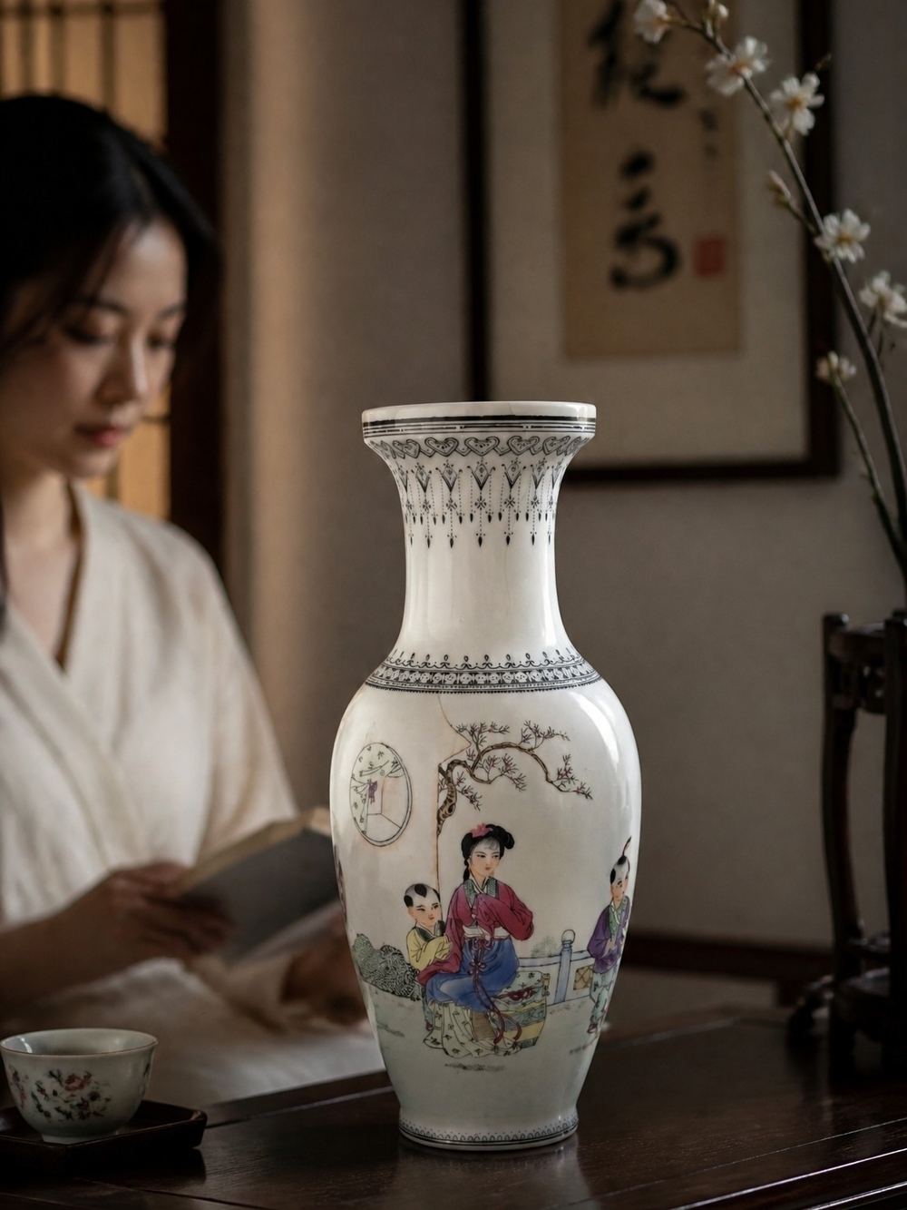 Estate Vintage Chinese Porcelain Famille Rose Vase 6.75” Qianlong Mark 1911-1949